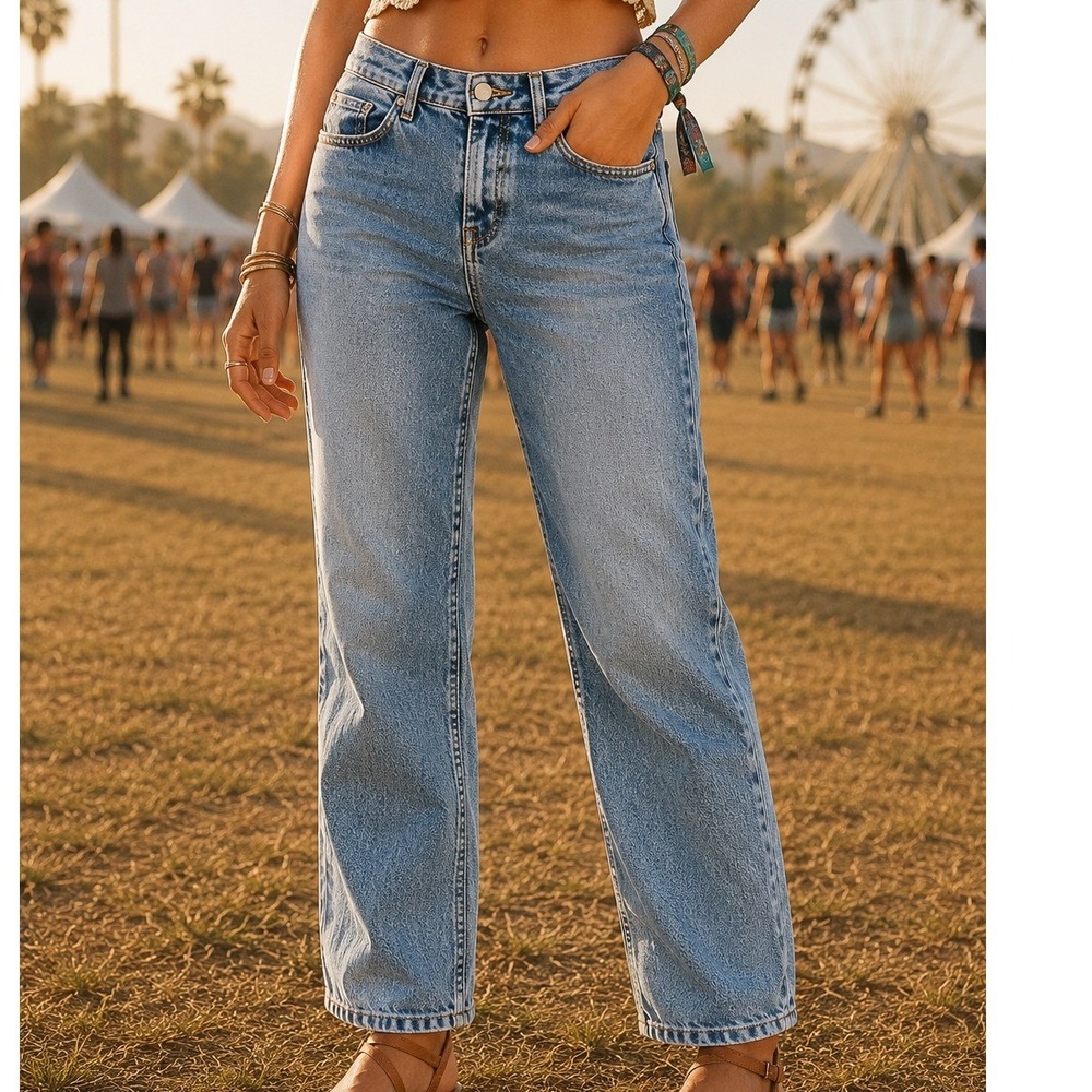 & Other Stories Light Wash‎ High Rise Straight Button Fly Denim Jeans 26 Ankle